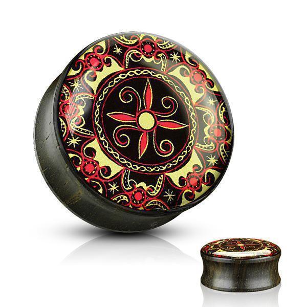 Body Jewelry - Tribal Pattern Wood Plug 2G-1"