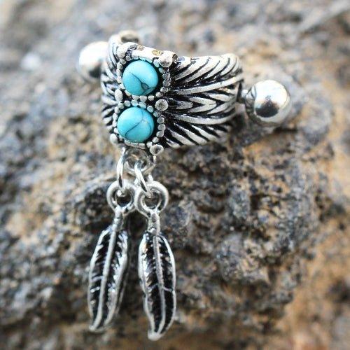 Body Jewelry - Turquoise Feather Cartilage Cuff 16G