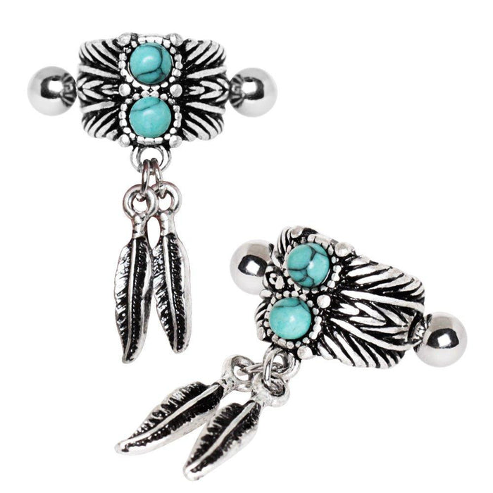 Body Jewelry - Turquoise Feather Cartilage Cuff 16G