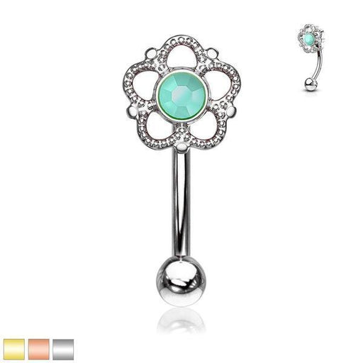 Body Jewelry - Turquoise Flower Curve 16G