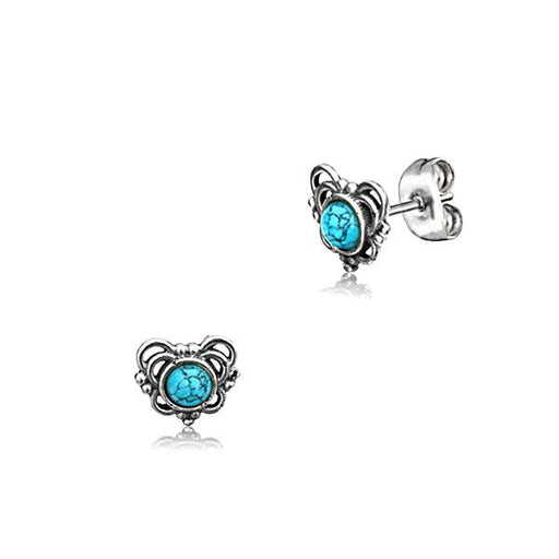 Turquoise Heart Brass Earrings Pair - My Body Piercing Jewellery