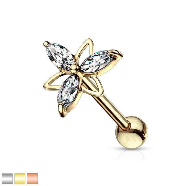 14kt Gold Plated Triangle Flower Cartilage Bar 16G - Totally Pierced
