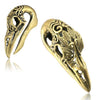 Brass Crow Skull Feather Ear Weights PAIR - Totally Pierced