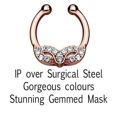 Gemmed Mask Non-Piercing Septum Ring - Totally Pierced