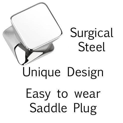 Square Front Steel Saddle Plug 8G-2G - Totally Pierced