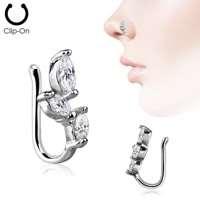 Triple Marquise Gem Non-Piercing Nose Ring - Totally Pierced