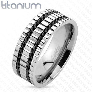 Two Tone Grooved Titanium Ring - Totally Pierced
